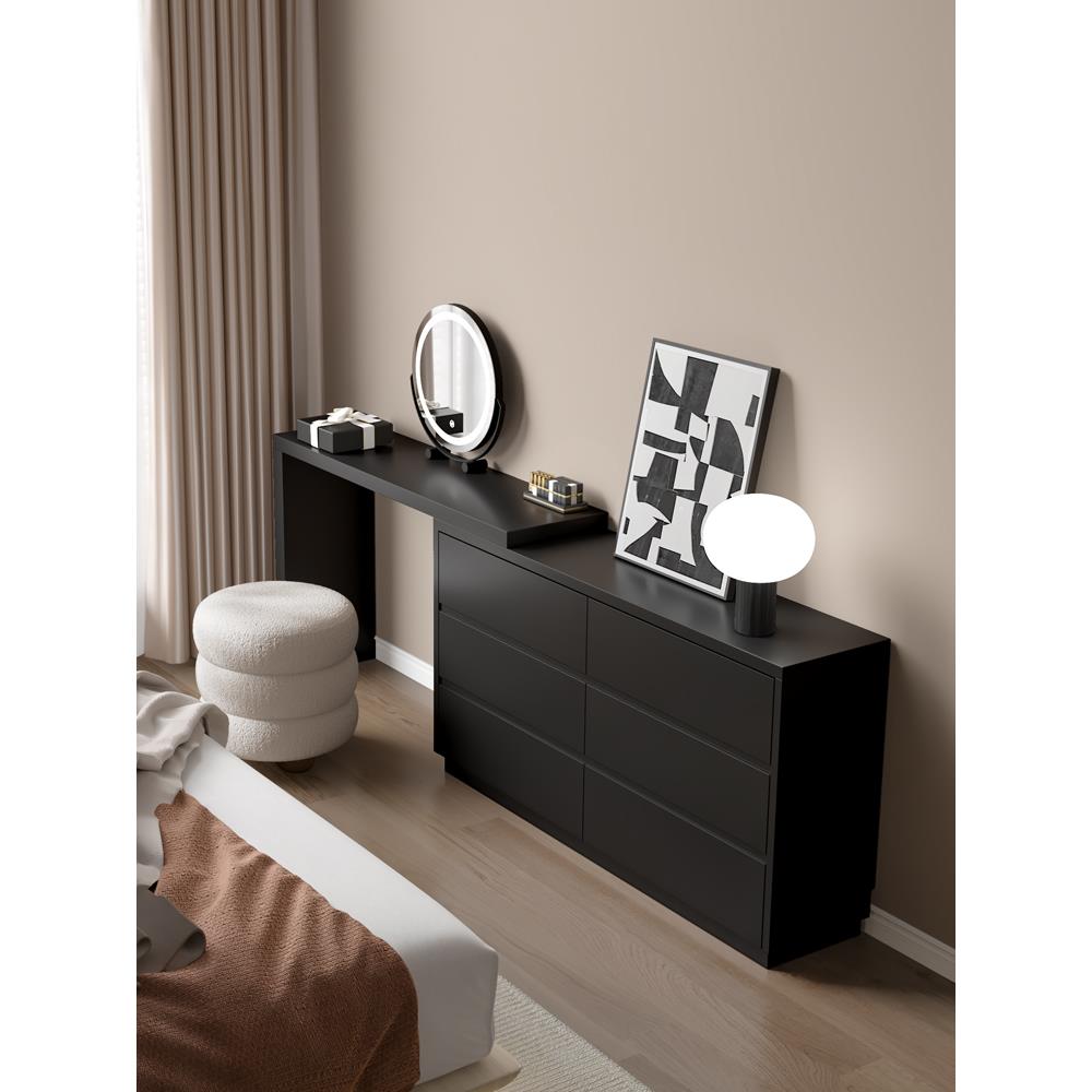 黑色极窄30cm梳妆台轻奢高级感主卧实木床尾化妆桌斗柜一体可伸缩