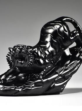 黑色木雕老虎摆件家居客厅摆设生肖虎实木送礼办公桌面装饰品礼品