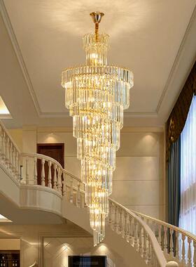 别墅复式楼水晶灯旋转楼梯长吊灯中空挑高客厅大吊灯轻奢loft吊灯