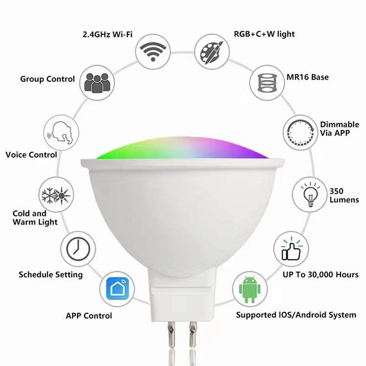 Tuya wifi智能LED灯杯5W APP调光调色RGB MR16 LED射灯语音控制