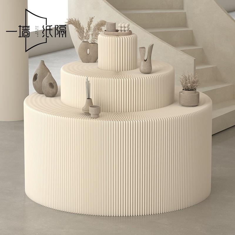 展示台展台商用纸质圆柱中岛流水台橱窗咖啡厅产品陈列折叠展示柜