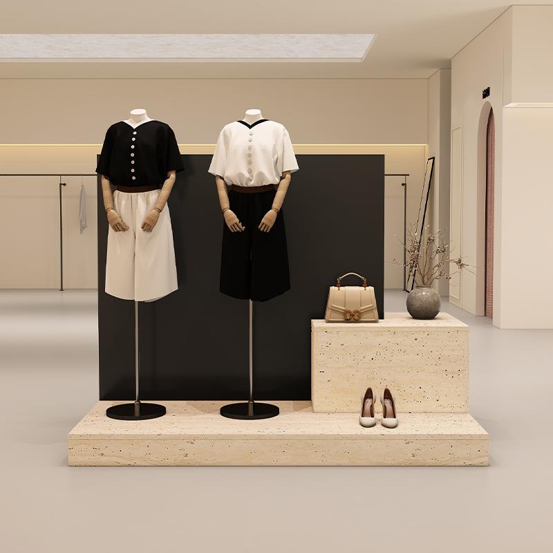 服装店展示柜简约现代中岛台洞石纹女装陈列柜橱窗地台模特展示柜