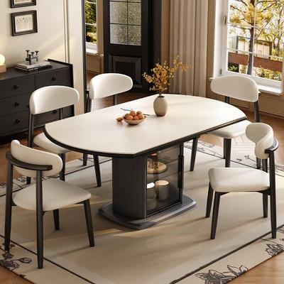 实木岩板餐桌椅2025新款家用小户型轻奢现代简约客厅可伸缩圆饭桌