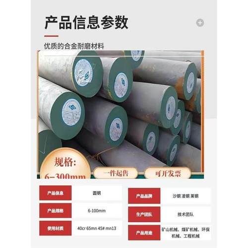 高锰圆钢Mn13 抛丸机挂具用耐磨圆棒 65Mn圆钢 42Crmo钢切割零售