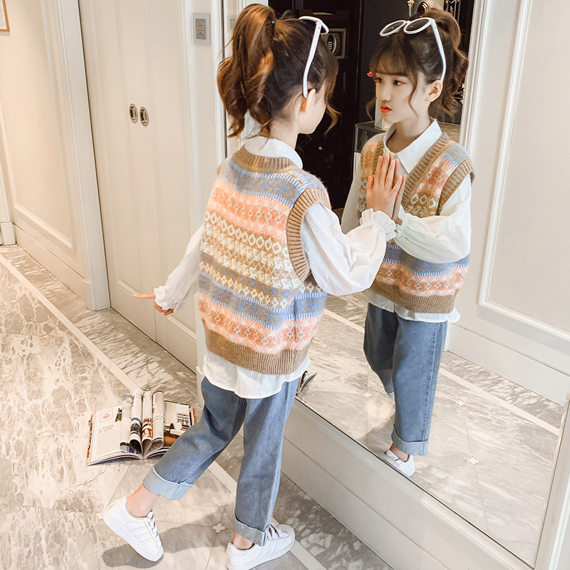 女童套装春秋网红2023新款春装中大童炸街潮牌三件套洋气时髦衣服