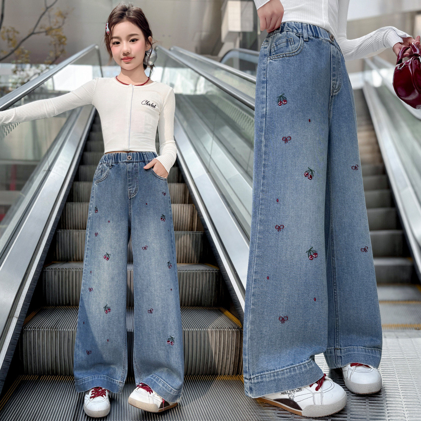 女童牛仔裤春秋2026新款洋气女孩百搭春装大童直筒裤初中生阔腿裤