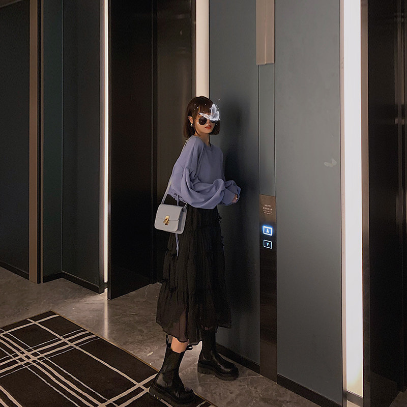 菡薇妮甜美半身裙套装女2020秋季新款短款卫衣蝴蝶结仙女裙两件套