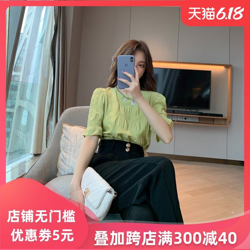 菡薇妮2020新款棉麻上衣女春夏季新款韩版宽松网红T恤泡泡袖小衫