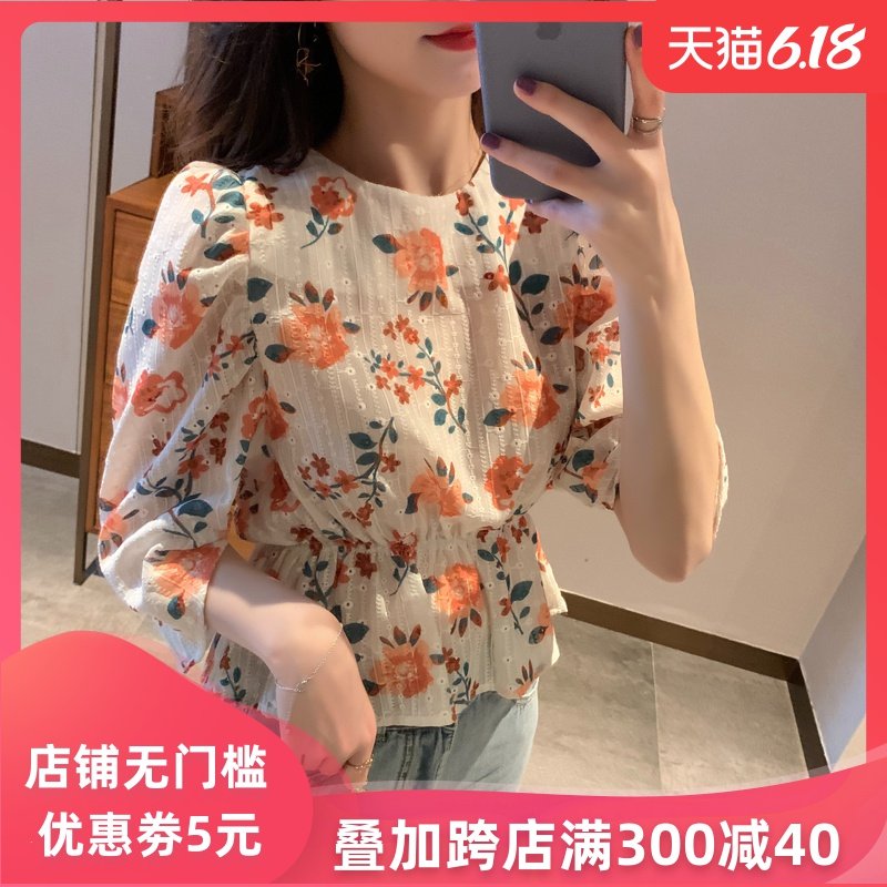 菡薇妮2020新款泡泡袖上衣女春夏季韩版收腰显瘦ins花朵套头小衫