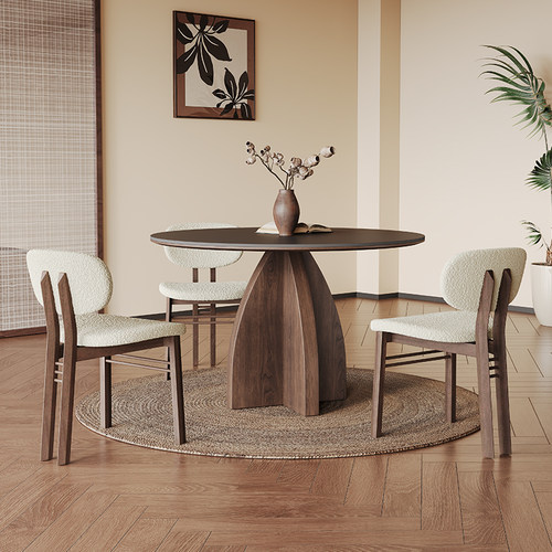 奥古斯特胡桃色实木圆桌