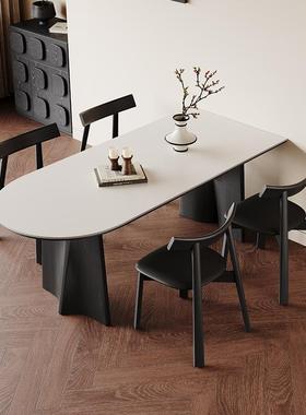 半圆实木餐桌法式复古风黑色小户型全托靠墙岛台哑光纯白岩板餐桌