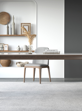 奥古斯特亮光岩板餐桌实木白蜡木胡桃色现代简约家用小户型家具