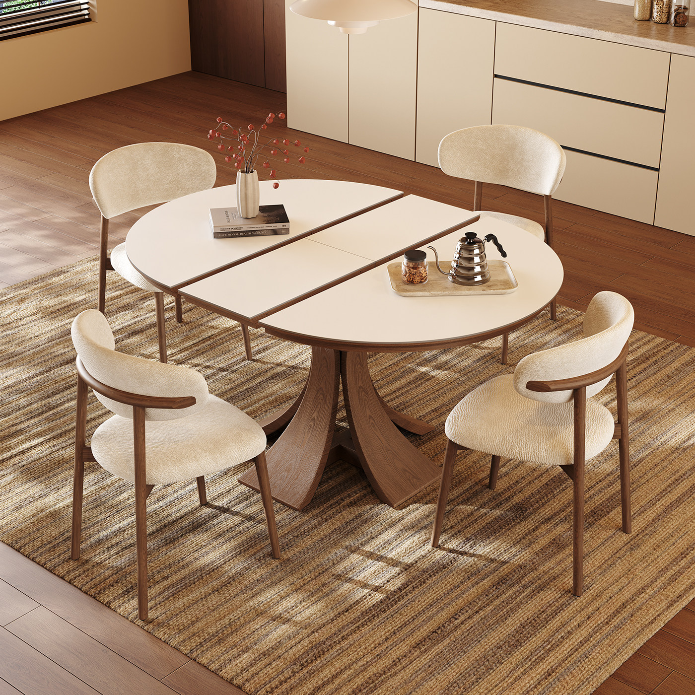 岩板餐桌可伸缩中古风家用小户型折叠长桌现代简约可变圆实木餐桌,住宅家具,岩板餐桌,淘宝优惠券,粉丝福利购,淘宝优惠卷