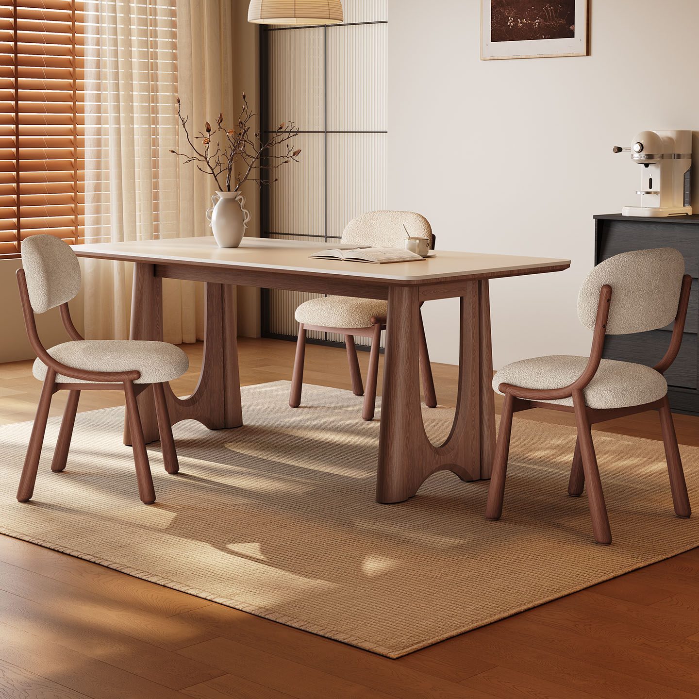 奥古斯特全托白色哑光岩板餐桌