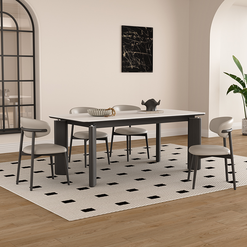 纯白哑光岩板餐桌现代简约家用长方形意式轻奢高档复古实木餐桌-封面
