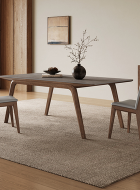 灰色岩板餐桌现代简约家用2025新款白蜡木意式极简实木岩板餐桌