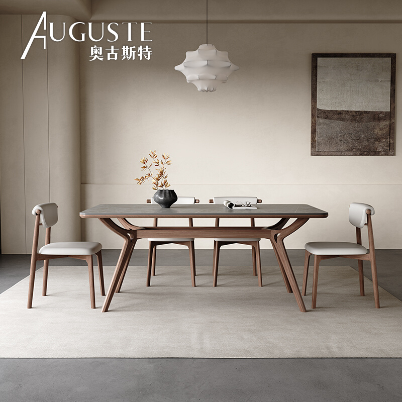 意式实木餐桌家用小户型简约定制北欧全托灰色哑.光岩板餐桌