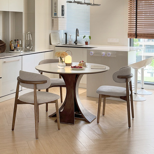 奥古斯特哑光岩板圆形餐桌