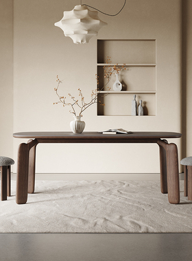 奥古斯特实木岩板餐桌家用小户型侘寂风长方形设计师灰色北欧餐桌