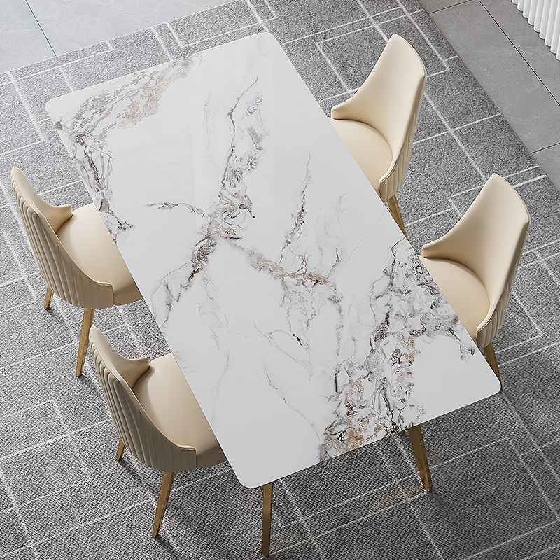 亮光岩板轻奢风大理石潘多拉餐桌