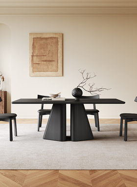 实木餐桌法式复古风家用2025新款长方形意式极简复古黑色实木餐桌