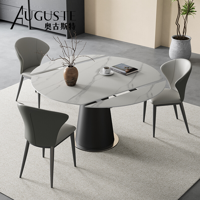 意式岩板餐桌可伸缩折p叠饭桌椅现代简约多功能方圆两用小户型圆