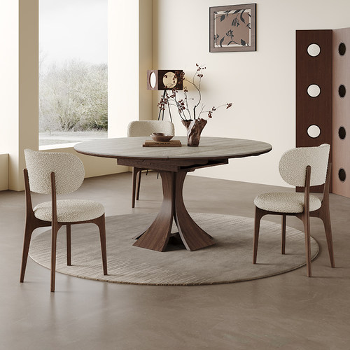 奥古斯特高端实木伸缩餐桌胡桃色