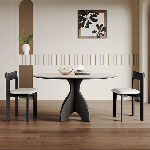 法式复古小户型实木岩板圆桌