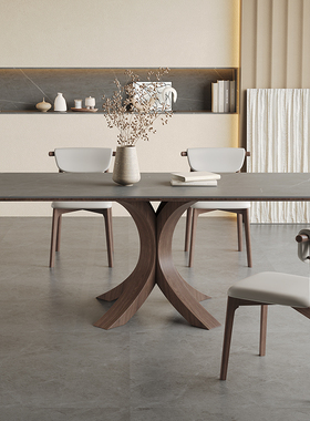 北欧实木餐桌长方形家用胡桃木色现代简约轻奢哑光白蜡木岩板餐桌