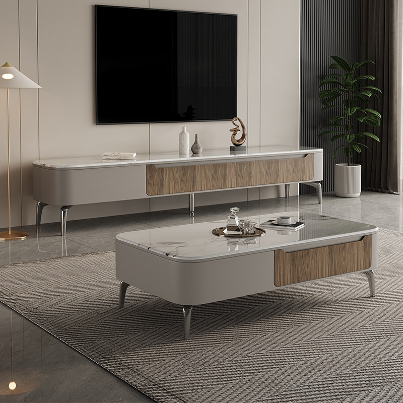 微晶石茶几电视柜组合家用小户型现代简约高级轻奢长方形储物茶几