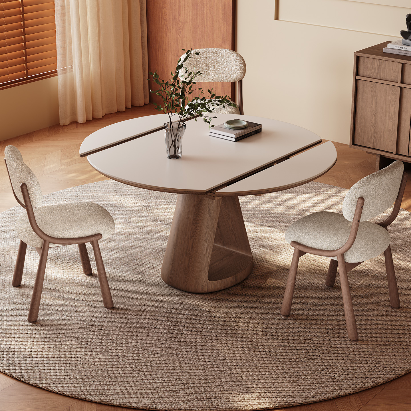 奥古斯特伸缩实木岩板餐桌