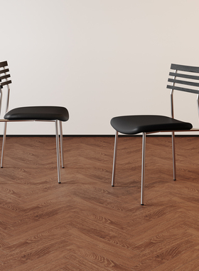 法式复古餐椅黑色家用洽谈不锈钢简约现代设计师款客厅靠背椅子