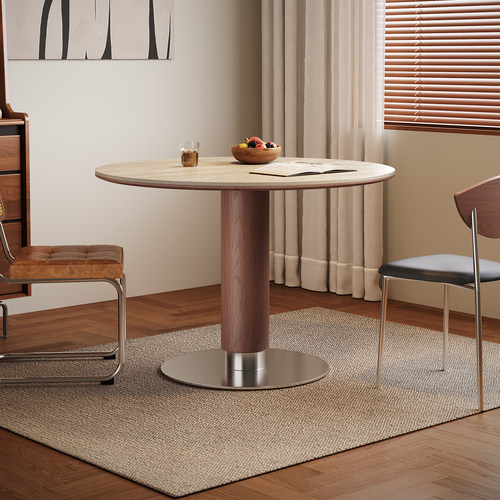 奥古斯特圆形洞石岩板餐桌