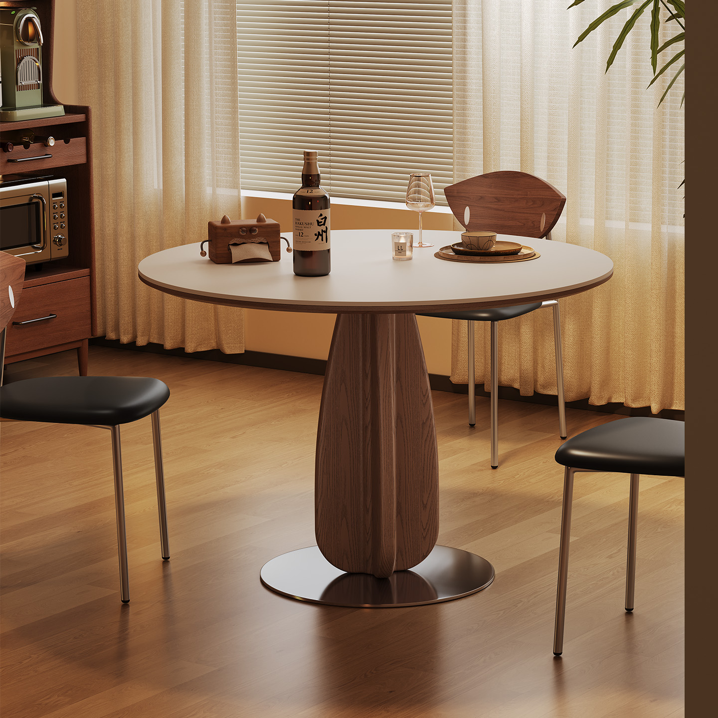 奥古斯特中古风实木餐桌圆形