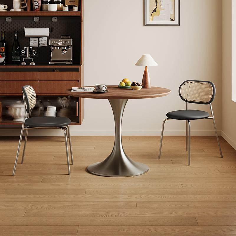 法式中古风实木餐桌家用小户型郁金香洽谈桌北欧复古实木面圆桌