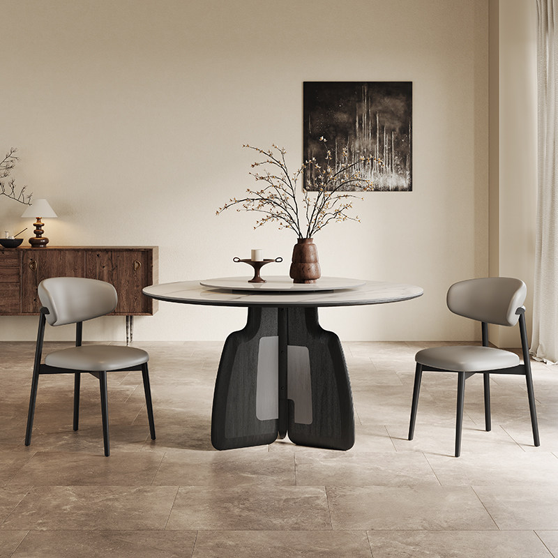 实木圆形餐桌轻奢高端家用2025新款意式极简8/10人岩板圆桌带转盘,住宅家具,岩板餐桌,淘宝优惠券,粉丝福利购,淘宝优惠卷