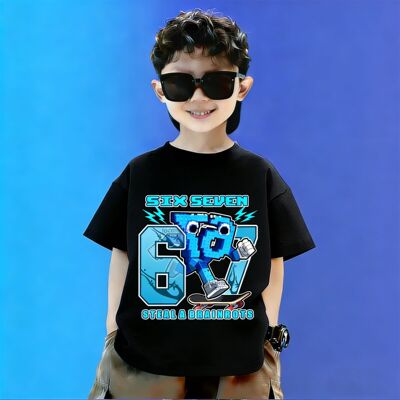 偷走脑红67短袖Roblox Steal a Brainrot儿童卡通圆领流行T恤童装