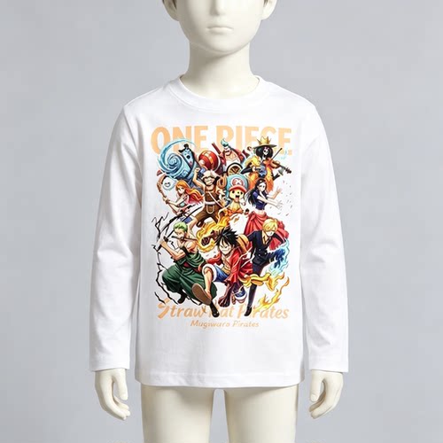 ONE PIECE衣服海贼王路飞长袖T恤秋冬季儿童纯棉打底衫圆领上衣