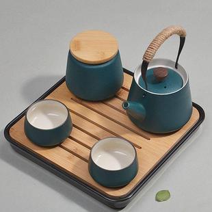 家用提梁壶办公室会客轻奢中式 黑陶茶具套装 陶瓷茶杯功夫泡茶送礼