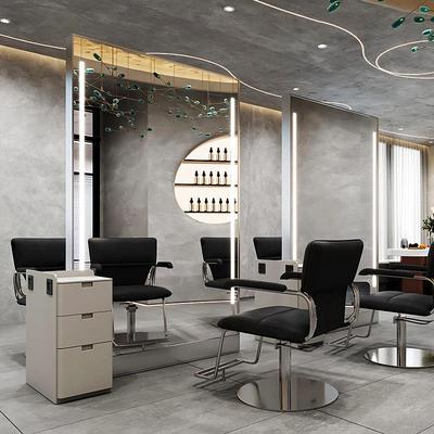 理发店贴墙镜美发店带灯镜台发廊简约落地镜带柜子单双面烫染镜子