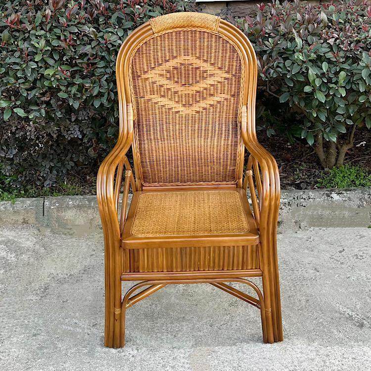 印尼天然藤单人休闲椅棕绳座板高靠背电脑椅老人家用透气藤椅