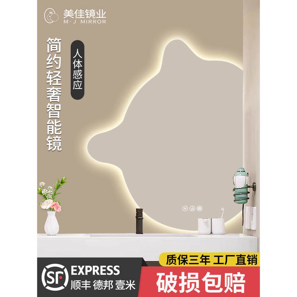 异形智能浴室镜网红创意猫浴室Led灯化妆镜壁挂式梳妆台镜