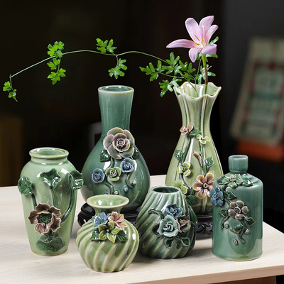 陶瓷窑变花瓶花插简约假花干花水B培客厅餐桌家居创意捏花装饰摆