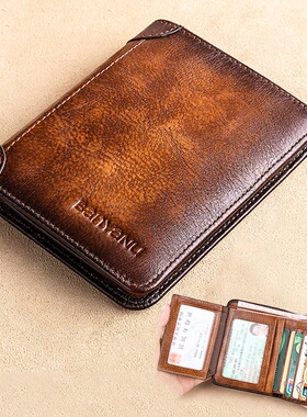 New Genuine Leather Rfid Wallets for Men Vintage Thin Short