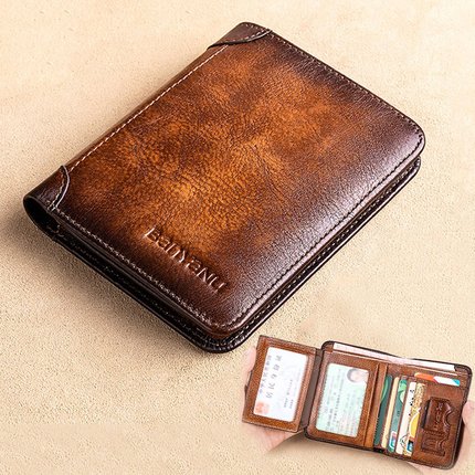 New Genuine Leather Rfid Wallets for Men Vintage Thin Short