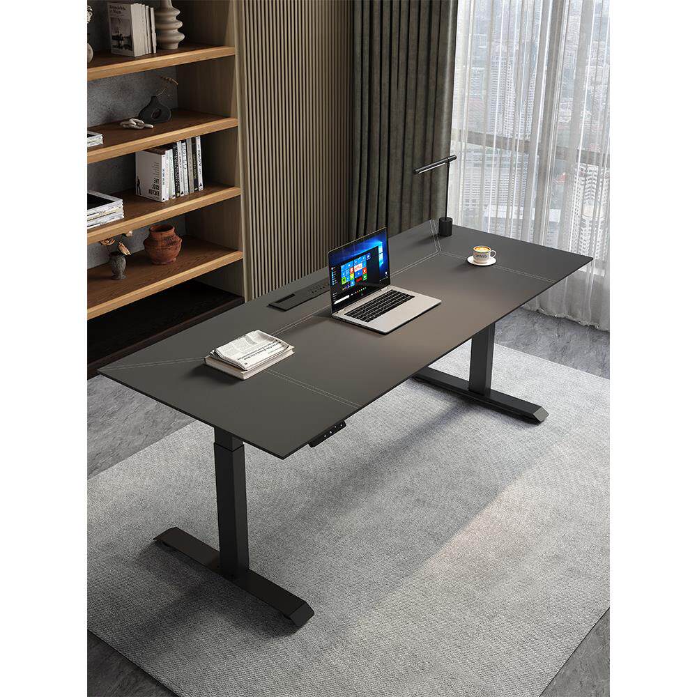 电动升降桌电脑桌工作台办公桌实木皮革家庭站立智能桌游戏桌
