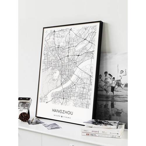 墙蛙定制城市地图挂画现代简约入户玄关装饰画客厅背景墙餐厅壁画