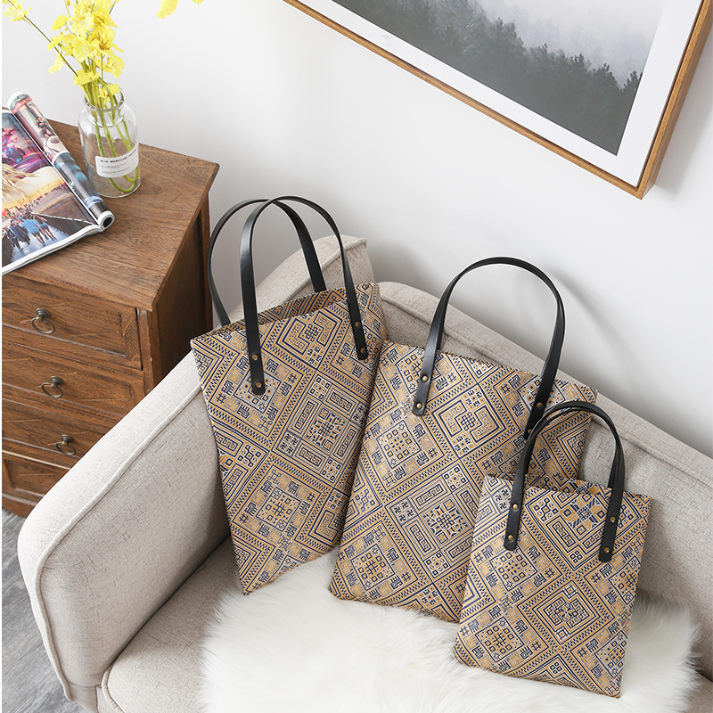 米洛甲瑶锦丹凤纹单肩手提袋清新质感棉布文件袋简约复古民族风