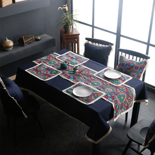 米洛甲壮锦蟒龙纹十件套餐桌用品家居客厅桌垫中式 风纯手工餐桌垫