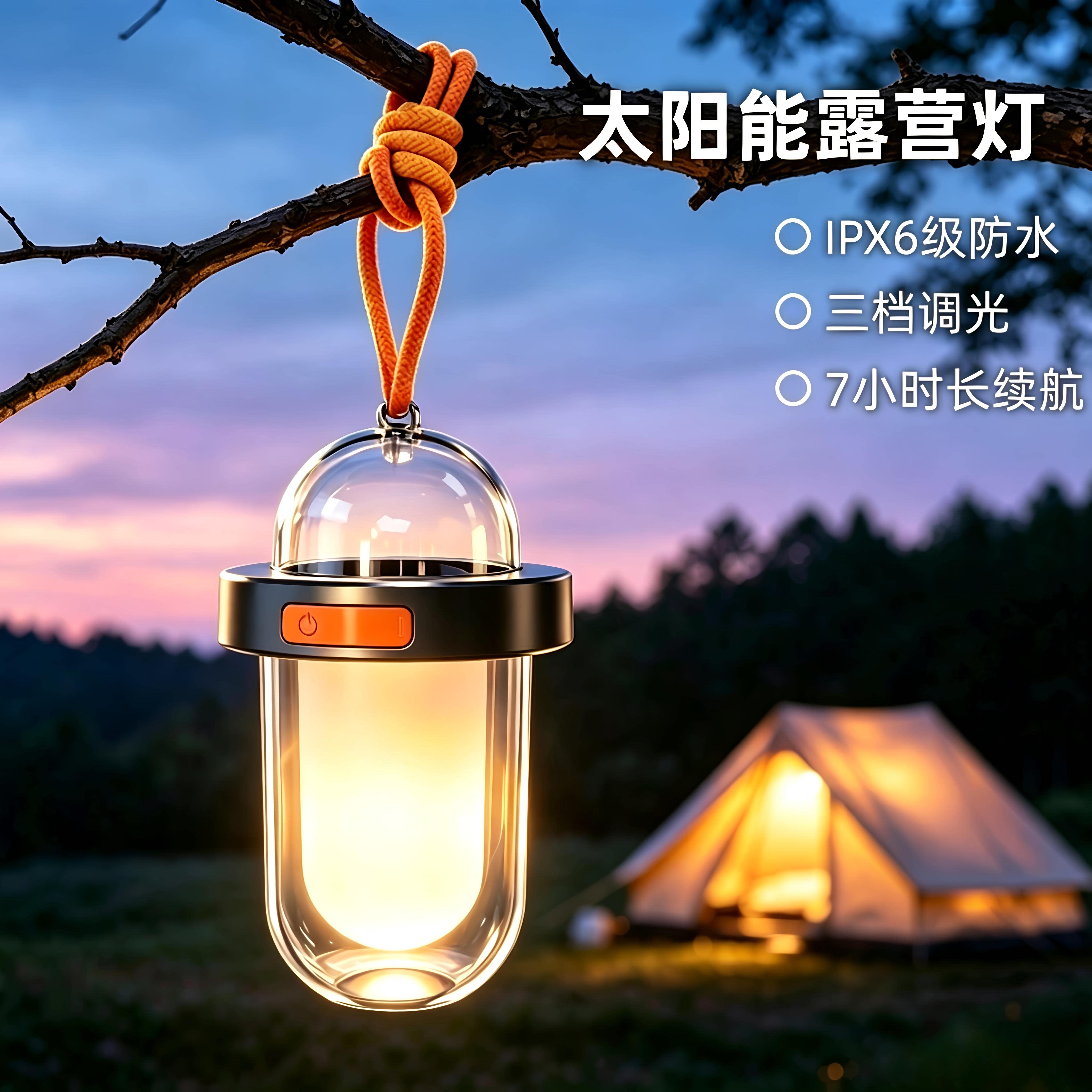 户外太阳能露营灯超长续航充电挂式帐篷灯三档调光防水便携氛围灯